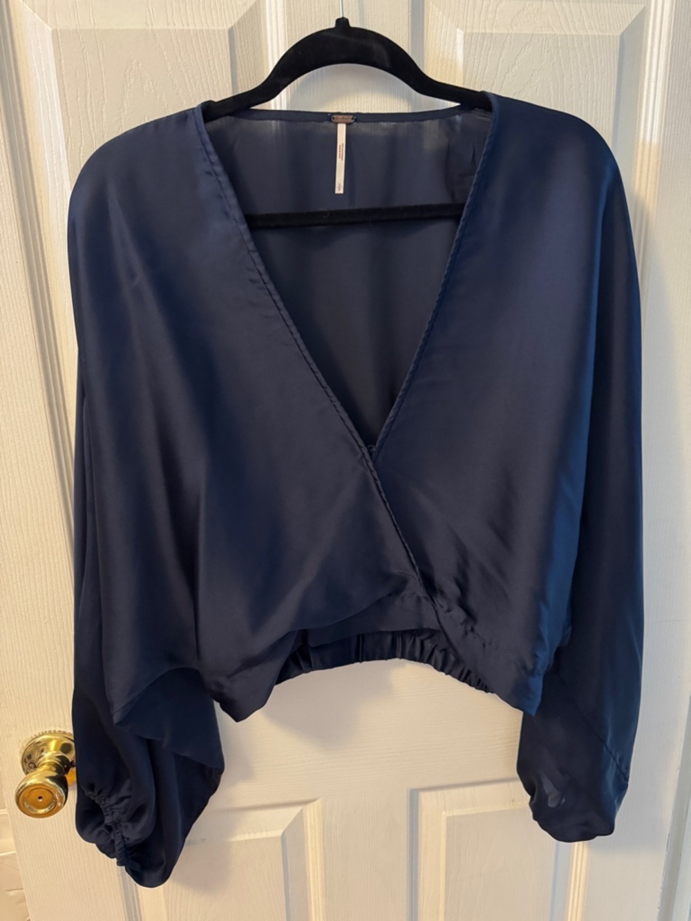 Free People Navy Wrap-Front Women's Top